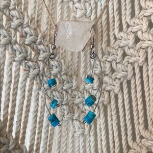 Silver and Turquoise Beaded Earrings- handmade